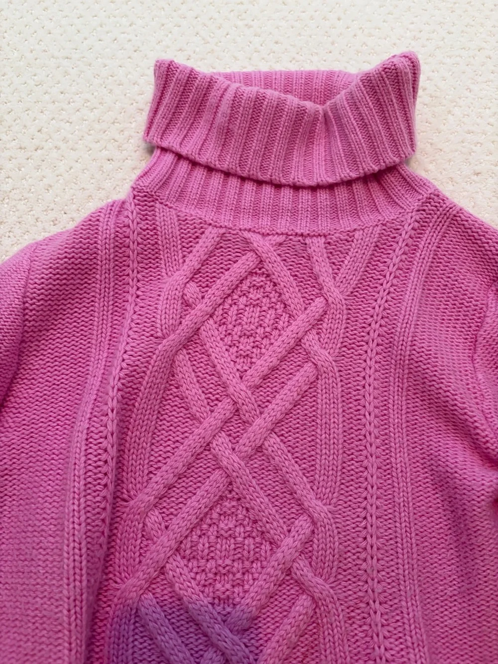 J. Crew Bubble Gum Pink Cableknit Turtleneck Sweater Women’s Petite Medium